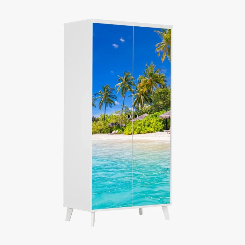 Adesivo per armadio paradiso tropicale con palme e mare turchese