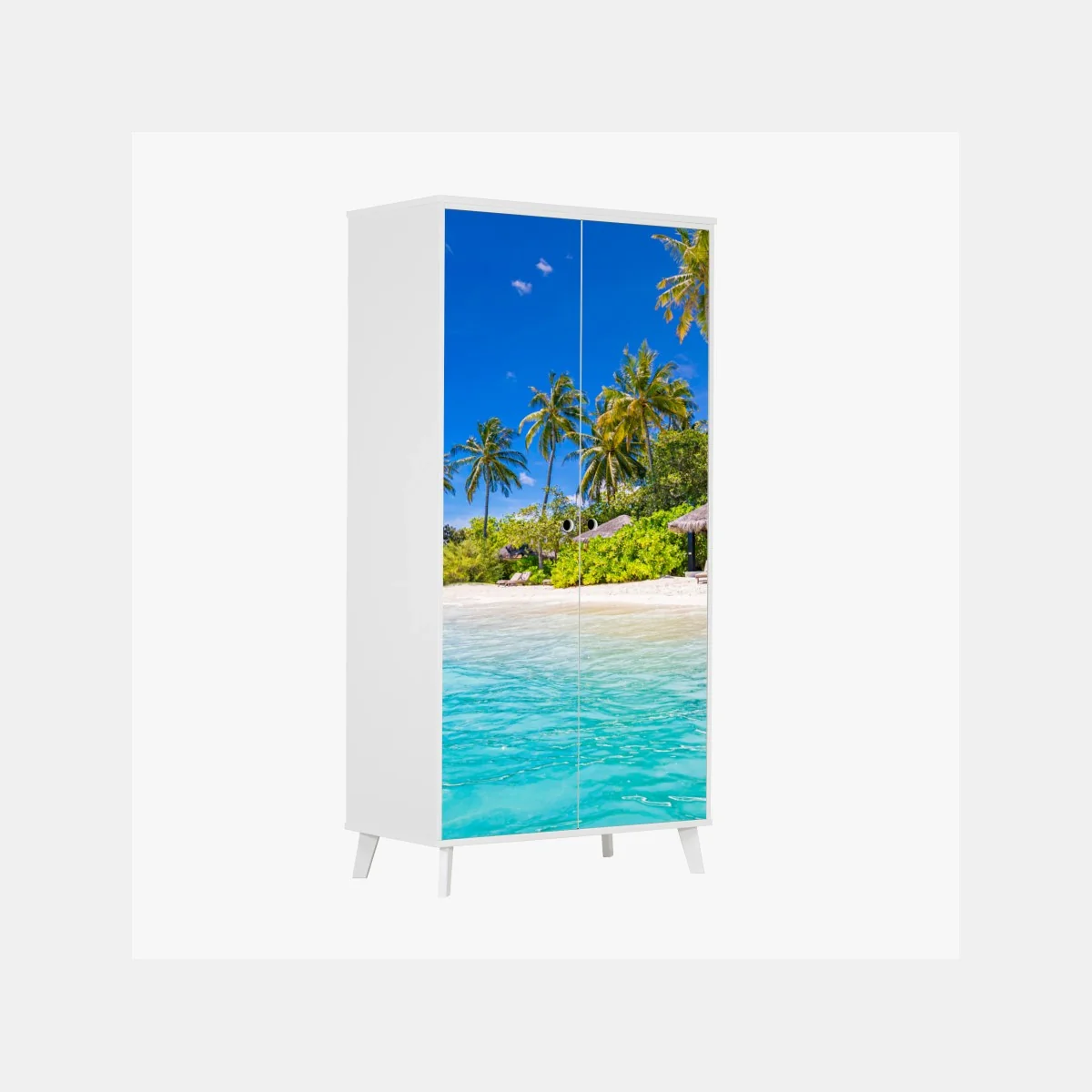 Adesivo per armadio paradiso tropicale con palme e mare turchese • Wallissimo® Adesivo per armadio paradiso tropicale con palme e mare turchese • Wallissimo®