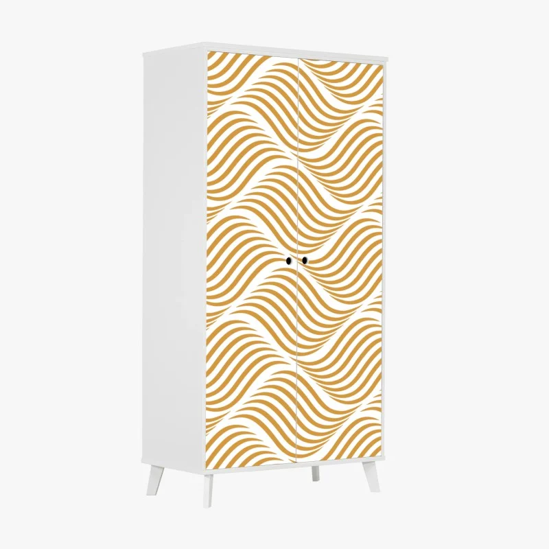 Adesivo per armadio onde dorate su sfondo bianco