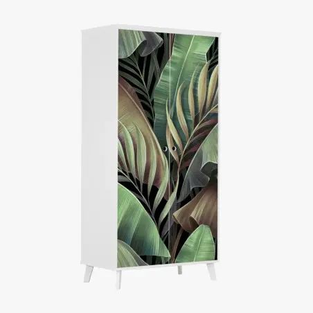 Adesivo per armadio elegante motivo di foglie tropicali verde smeraldo • Wallissimo®