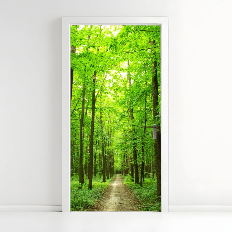 Adesivo per porta sentiero segreto nella foresta verde