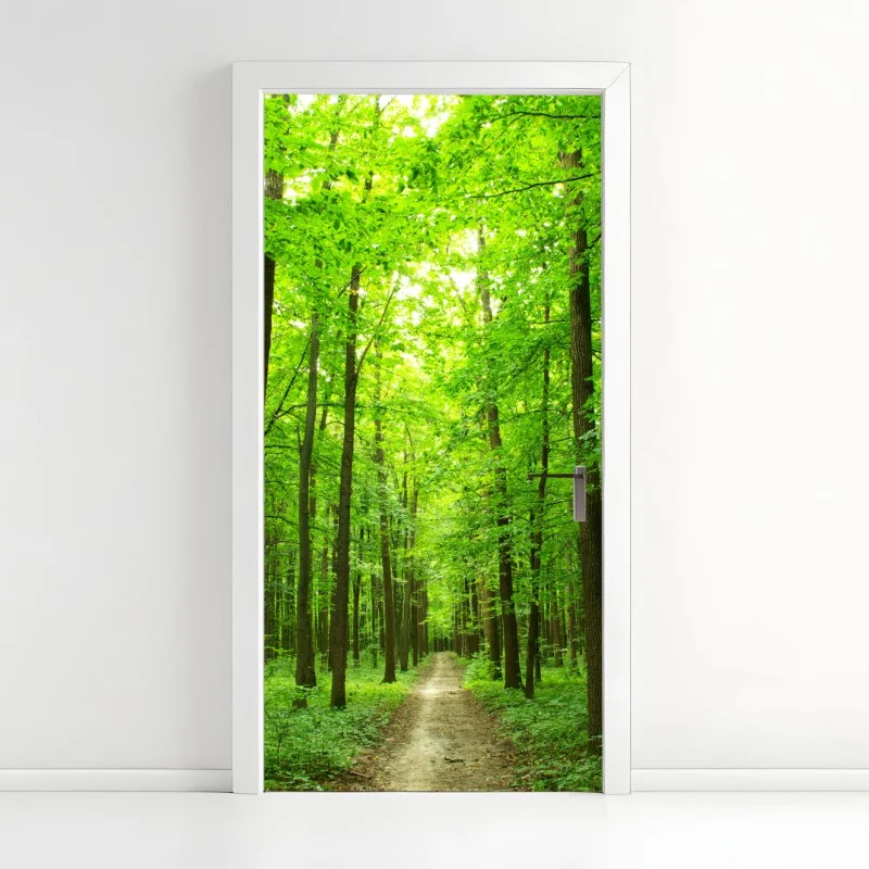 Adesivo per porta sentiero segreto nella foresta verde