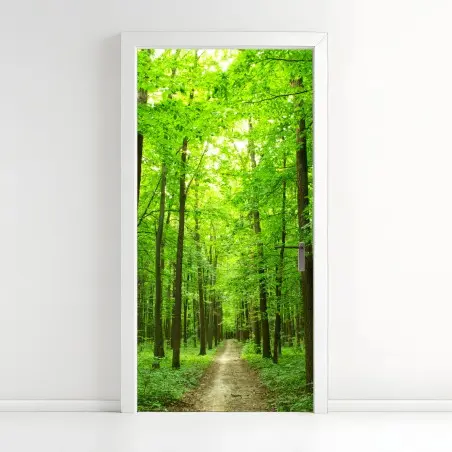 Adesivo per porta sentiero segreto nella foresta verde • Wallissimo®