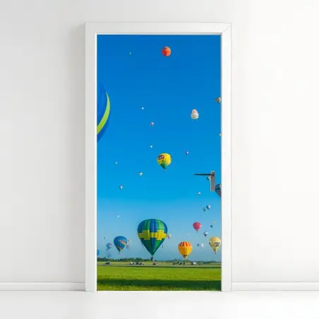 Adesivo per porta cieli vivaci di mongolfiere a Chambley • Wallissimo®