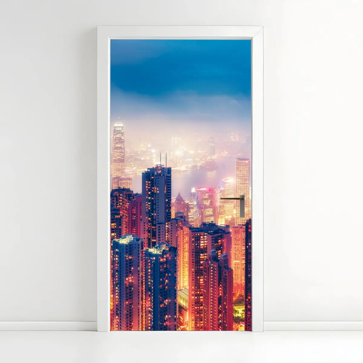 Adesivo per porta panorama notturno di Hong Kong dal Victoria Peak • Wallissimo®