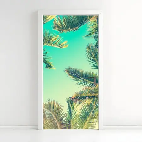 Adesivo per porta cielo tropicale tra le palme • Wallissimo®