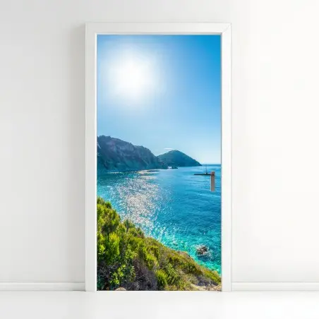 Adesivo per porta panorama marino della baia di Sansone, Elba, Toscana • Wallissimo®