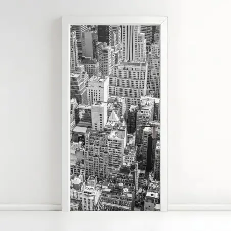 Adesivo per porta panorama urbano dall'alto in bianco e nero • Wallissimo®