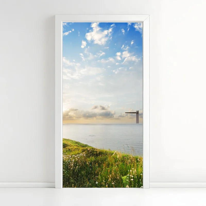 Adesivo per porta sentiero verso il mare al tramonto