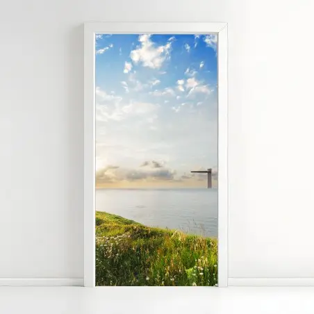 Adesivo per porta sentiero verso il mare al tramonto • Wallissimo®