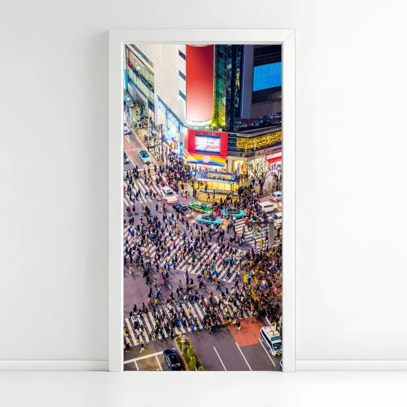 Adesivo per porta panorama notturno di Shibuya