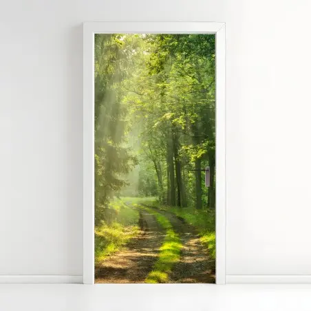 Adesivo per porta sentiero nella foresta al mattino • Wallissimo®