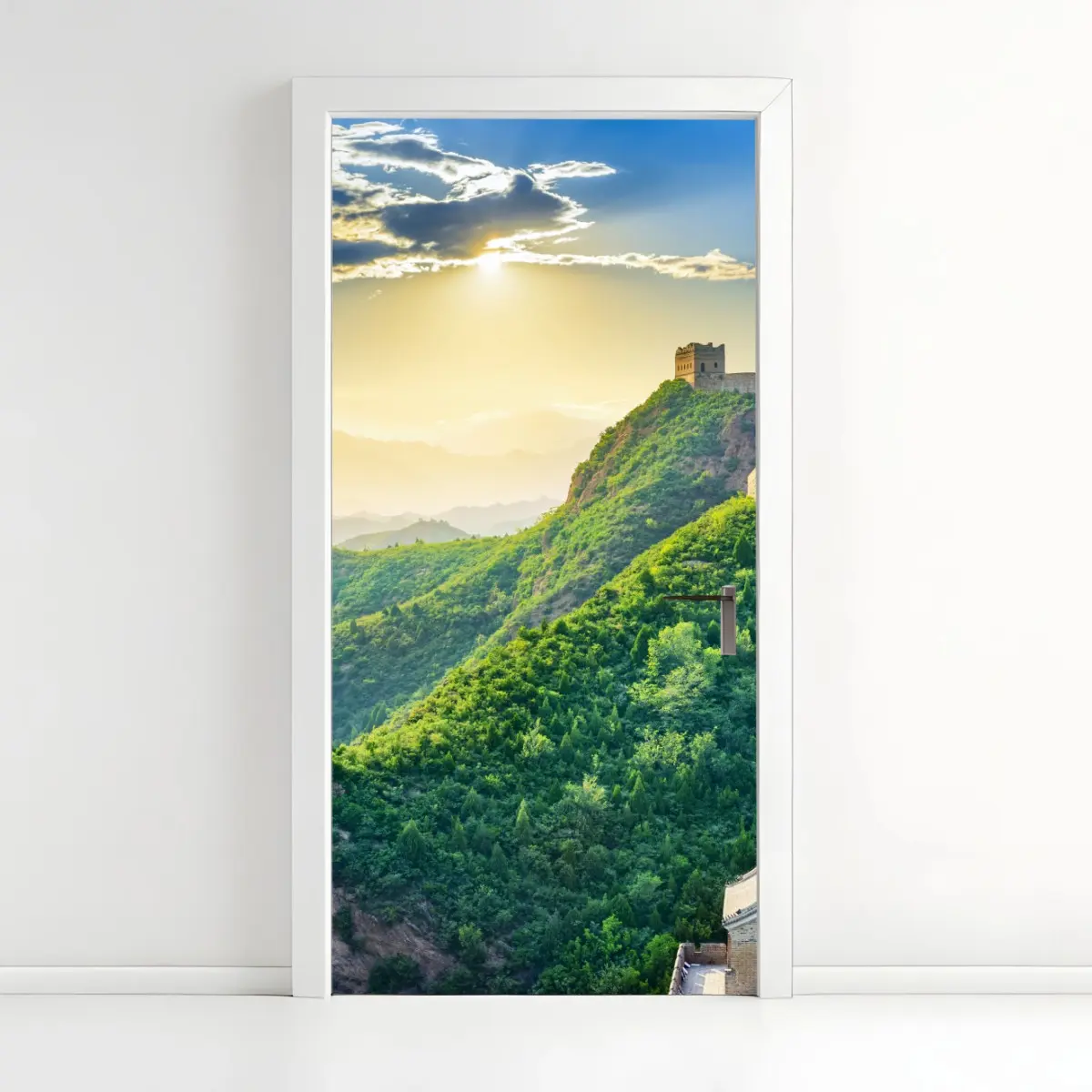 Adesivo per porta panorama epico della Grande Muraglia Cinese al tramonto • Wallissimo®