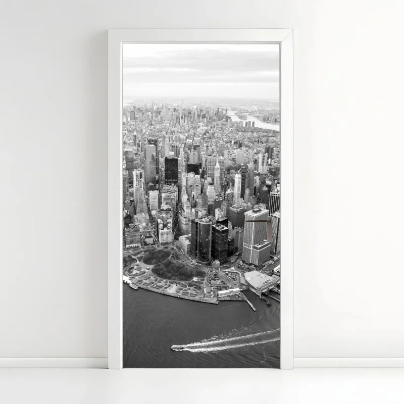 Adesivo per porta panorama aereo di Manhattan al tramonto