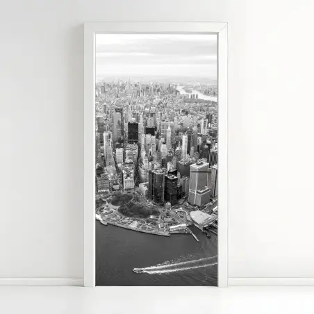 Adesivo per porta panorama aereo di Manhattan al tramonto • Wallissimo®