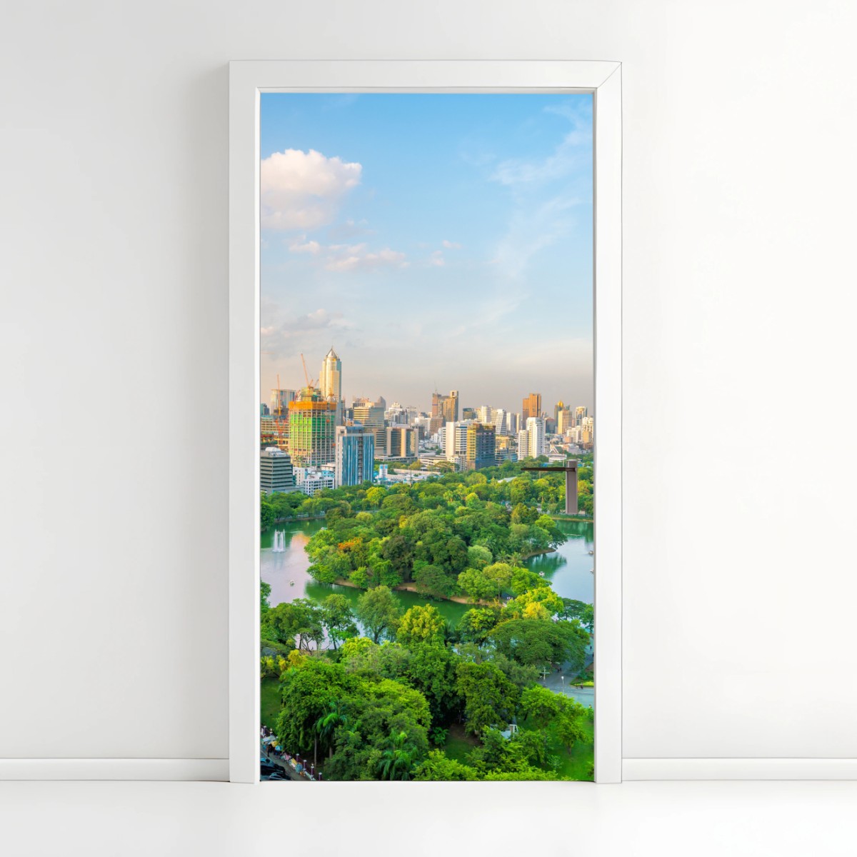 Adesivo per porta panorama aereo di Bangkok con Parco Lumpini • Wallissimo®