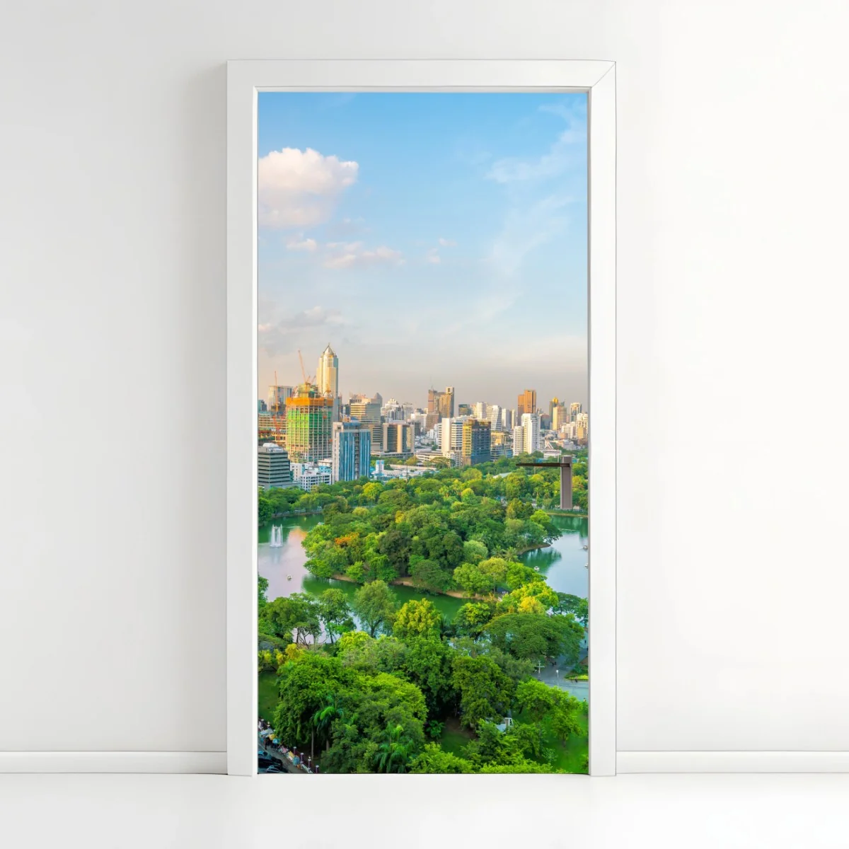 Adesivo per porta panorama aereo di Bangkok con Parco Lumpini • Wallissimo® Adesivo per porta panorama aereo di Bangkok con Parco Lumpini • Wallissimo®