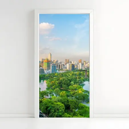 Adesivo per porta panorama aereo di Bangkok con Parco Lumpini • Wallissimo®