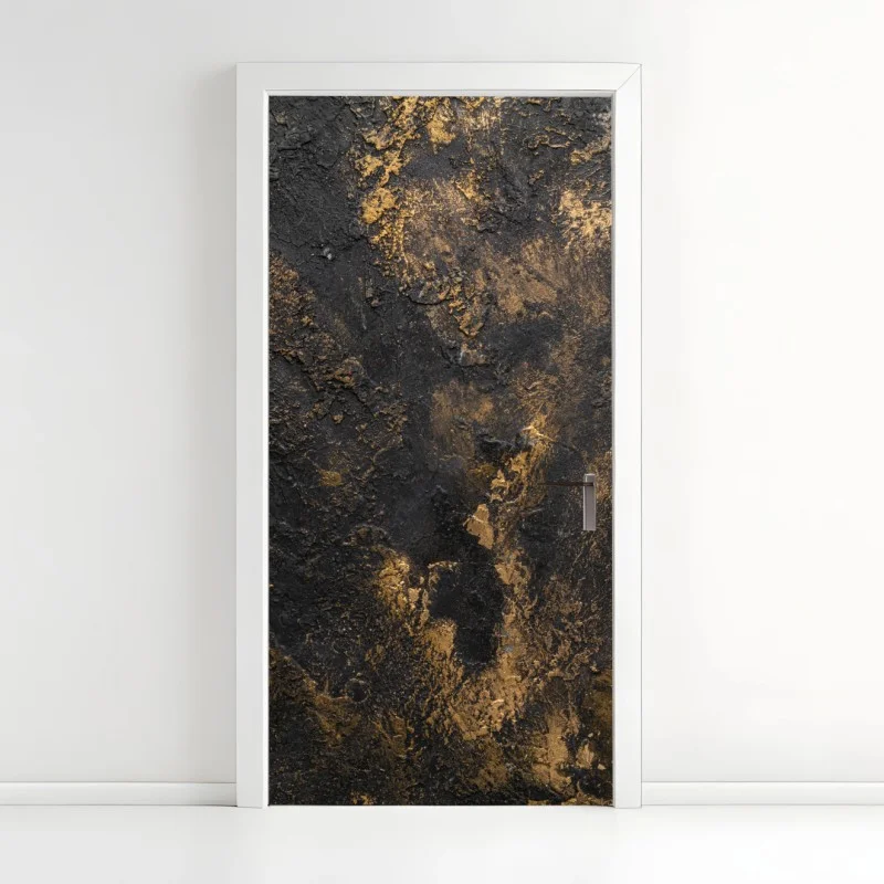 Adesivo per porta elegante texture nera con sfumature dorate