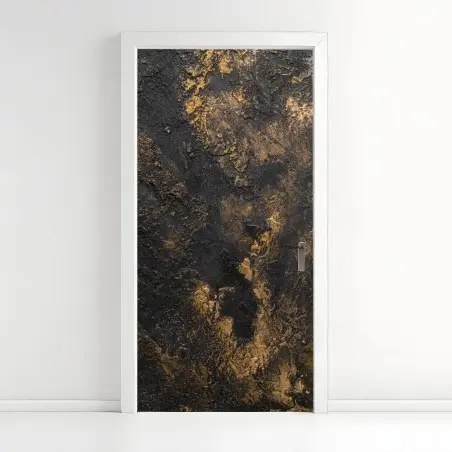 Adesivo per porta elegante texture nera con sfumature dorate • Wallissimo®