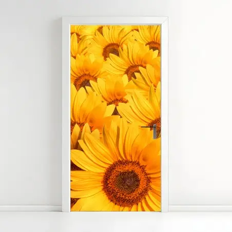 Adesivo per porta esplosione di girasoli dorati • Wallissimo®
