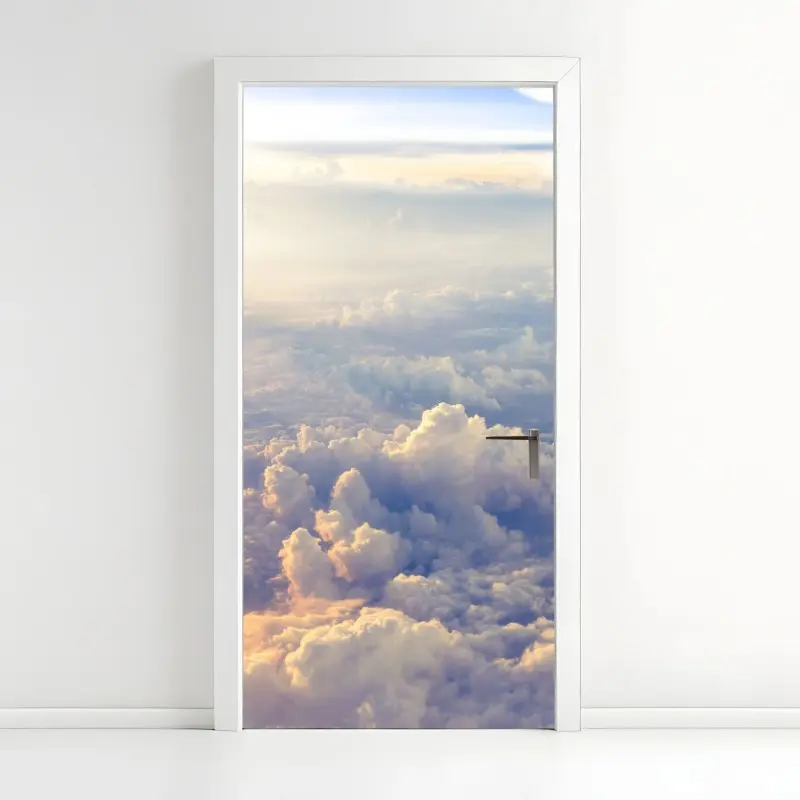 Adesivo per porta orizzonte di nuvole dorate visto dall'alto