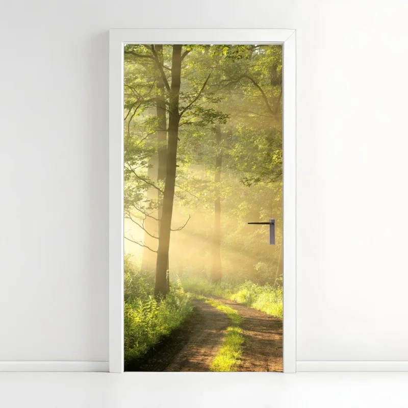 Adesivo per porta sentiero nel bosco al mattino