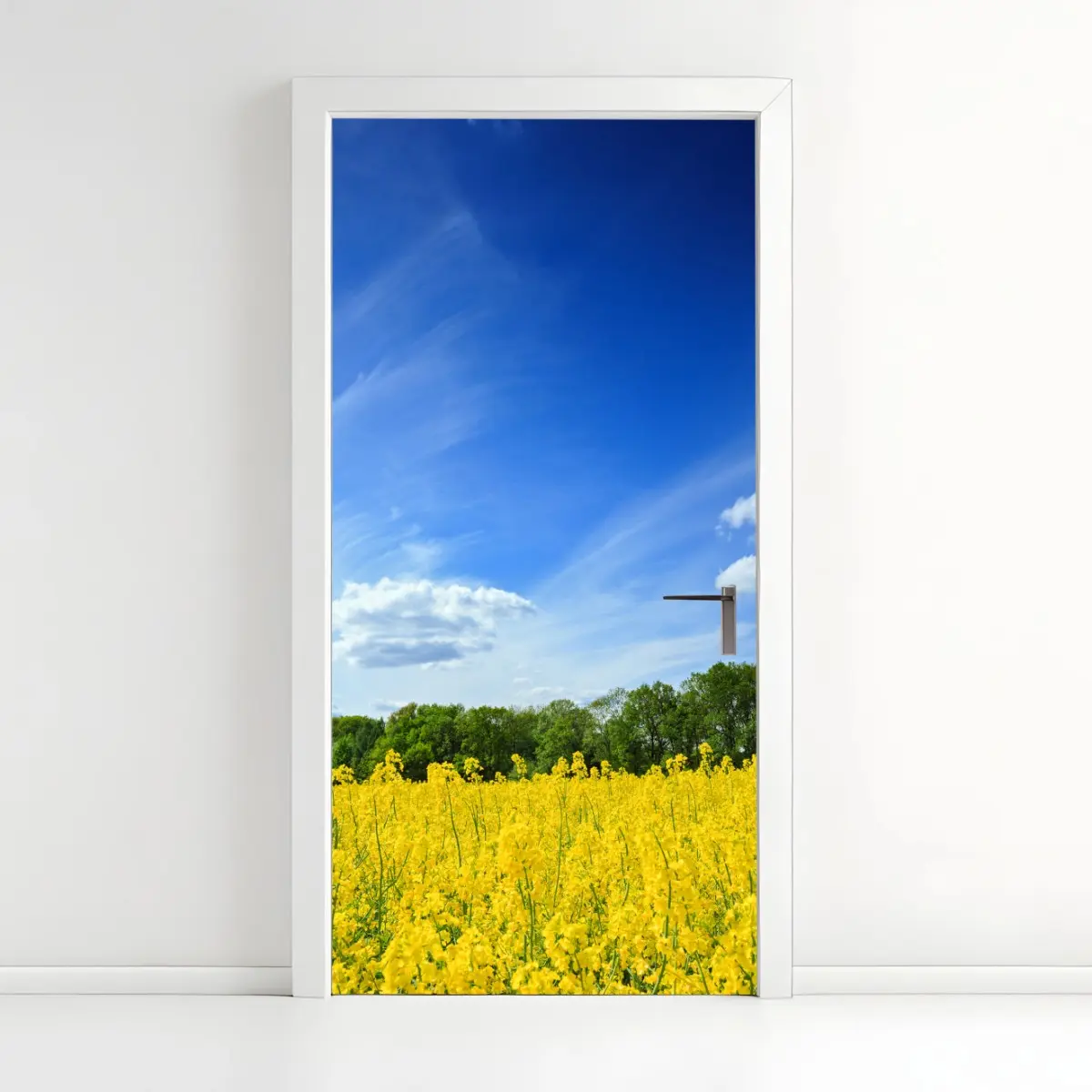 Adesivo per porta campo di colza in fiore in Polonia • Wallissimo®