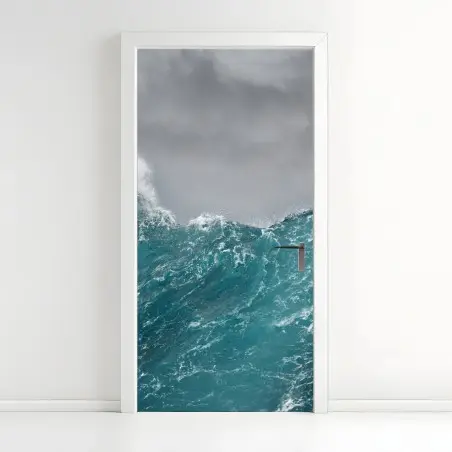 Adesivo per porta forza del mare in tempesta • Wallissimo®
