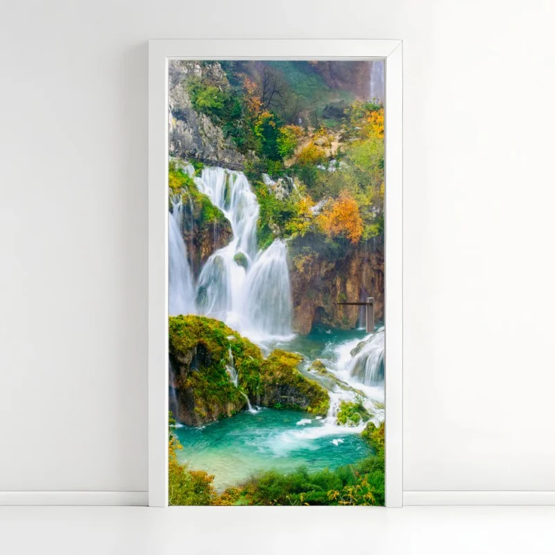 Adesivo per porta cascate autunnali in paesaggio naturale