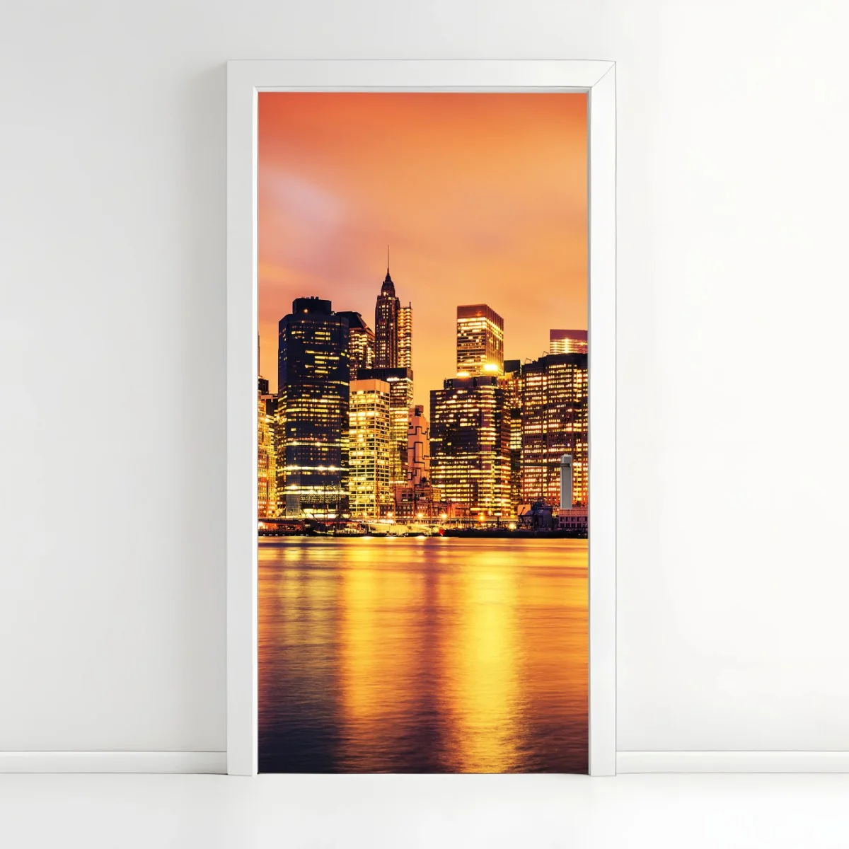 Adesivo per porta tramonto dorato su Manhattan • Wallissimo® Adesivo per porta tramonto dorato su Manhattan • Wallissimo®