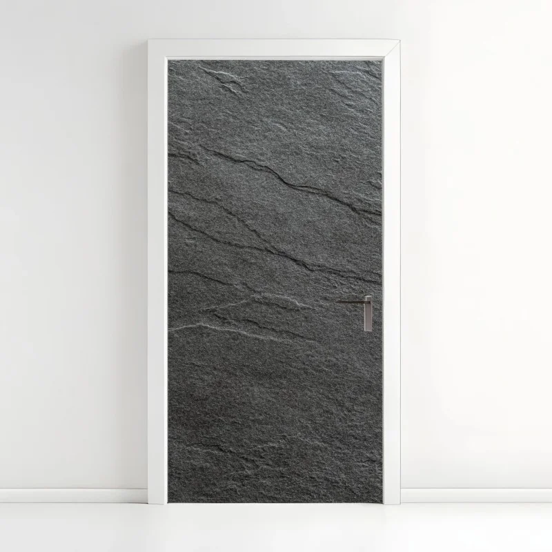 Adesivo per porta texture ardesia scura elegante per pareti