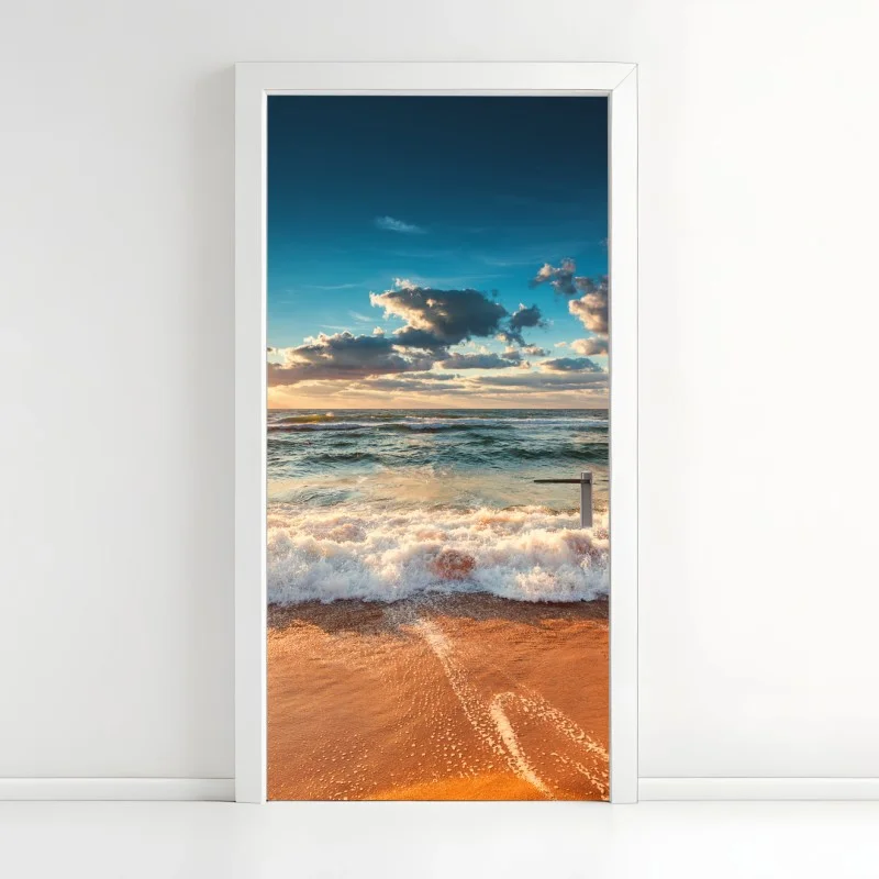 Adesivo per porta alba dorata sul mare