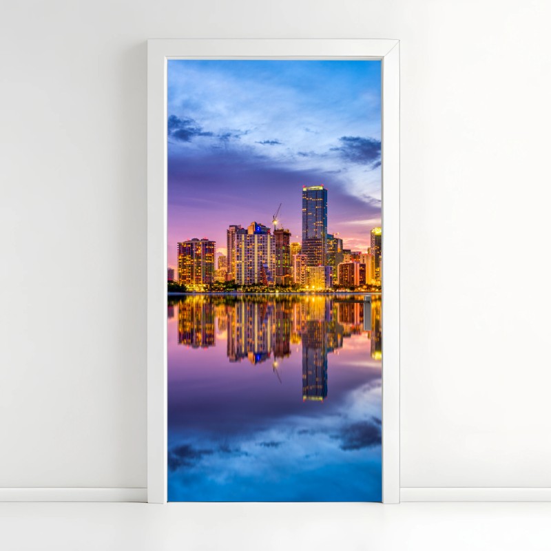 Adesivo per porta tramonto riflesso a Miami