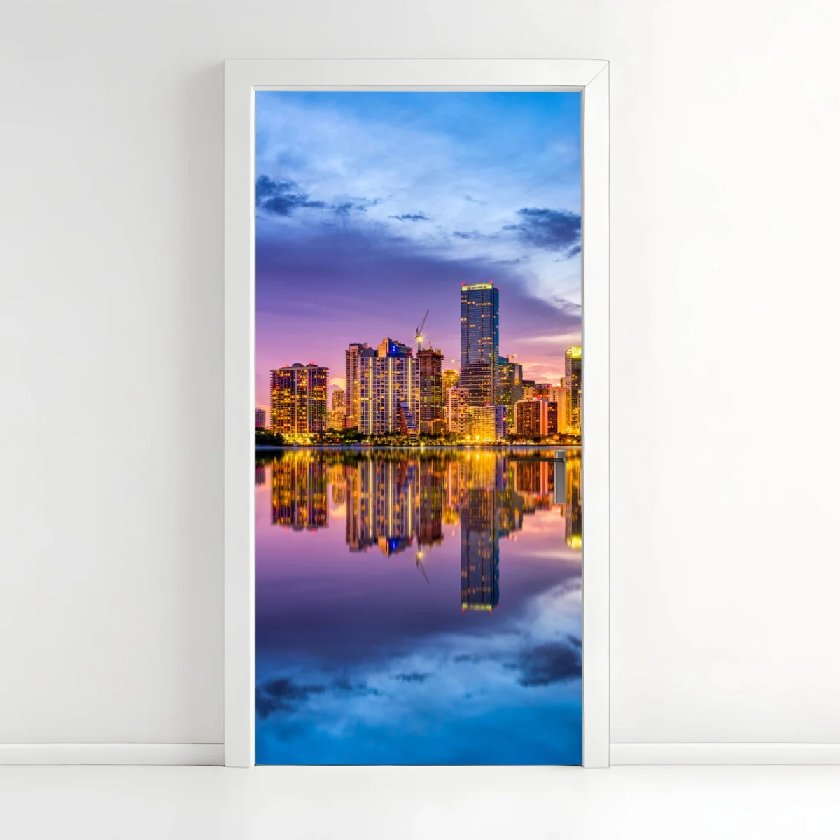 Adesivo per porta tramonto riflesso a Miami • Wallissimo® Adesivo per porta tramonto riflesso a Miami • Wallissimo®