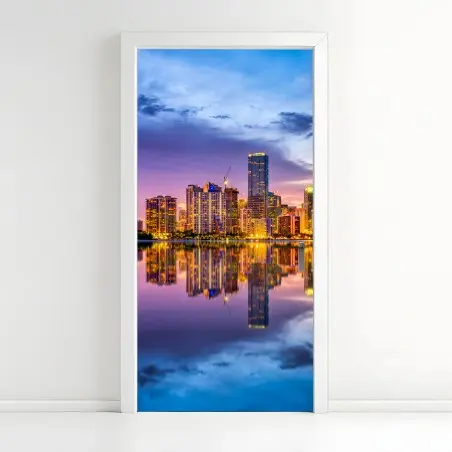 Adesivo per porta tramonto riflesso a Miami • Wallissimo®