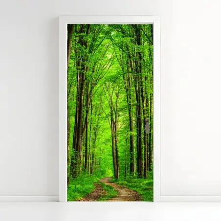 Adesivo per porta sentiero nella foresta verde • Wallissimo®