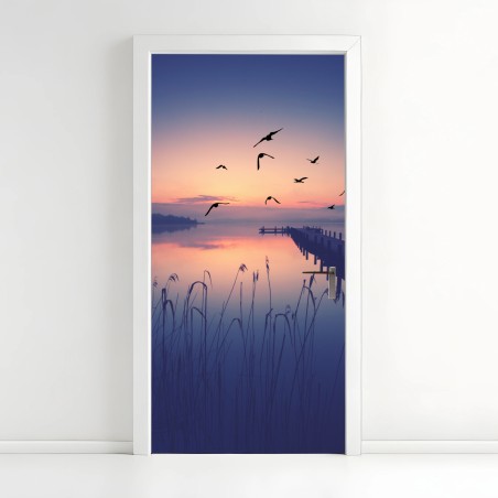Adesivo per porta molo al tramonto • Wallissimo®