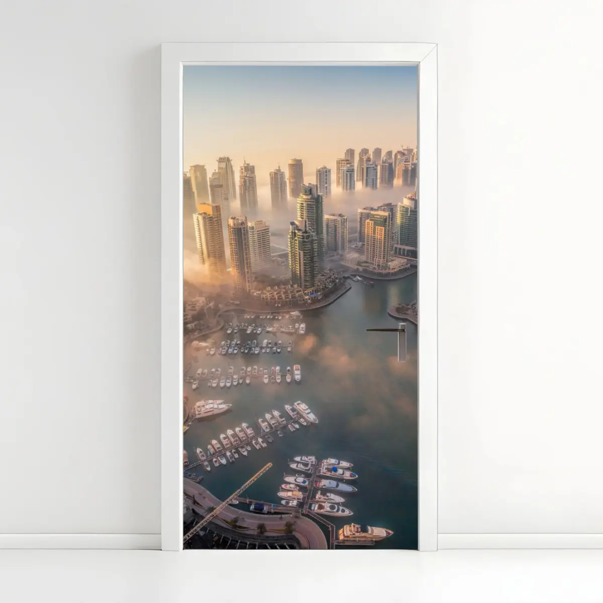Adesivo per porta vista aerea della Dubai Marina al tramonto • Wallissimo®