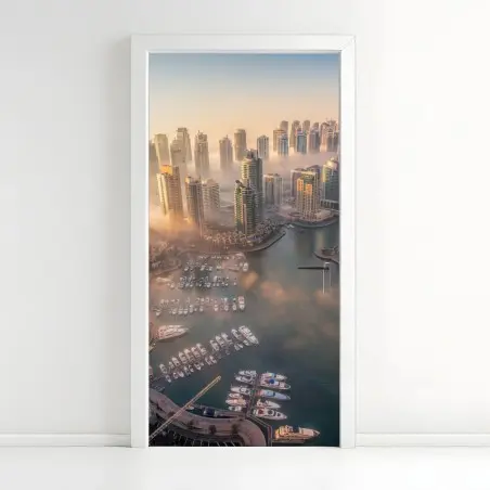 Adesivo per porta vista aerea della Dubai Marina al tramonto • Wallissimo®