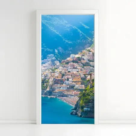 Adesivo per porta panorama mediterraneo della Costiera Amalfitana • Wallissimo®