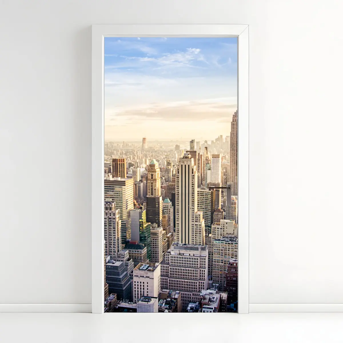 Adesivo per porta tramonto su New York: skyline di Manhattan • Wallissimo®