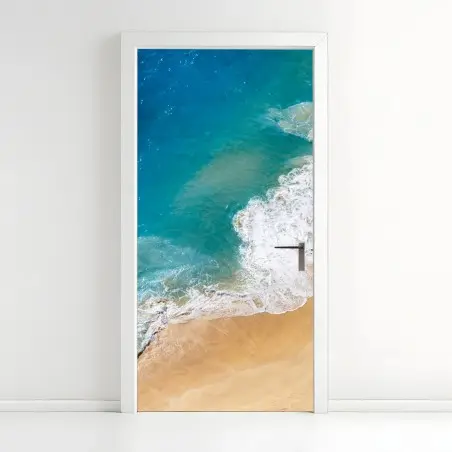 Adesivo per porta spiaggia tropicale vista aerea • Wallissimo®