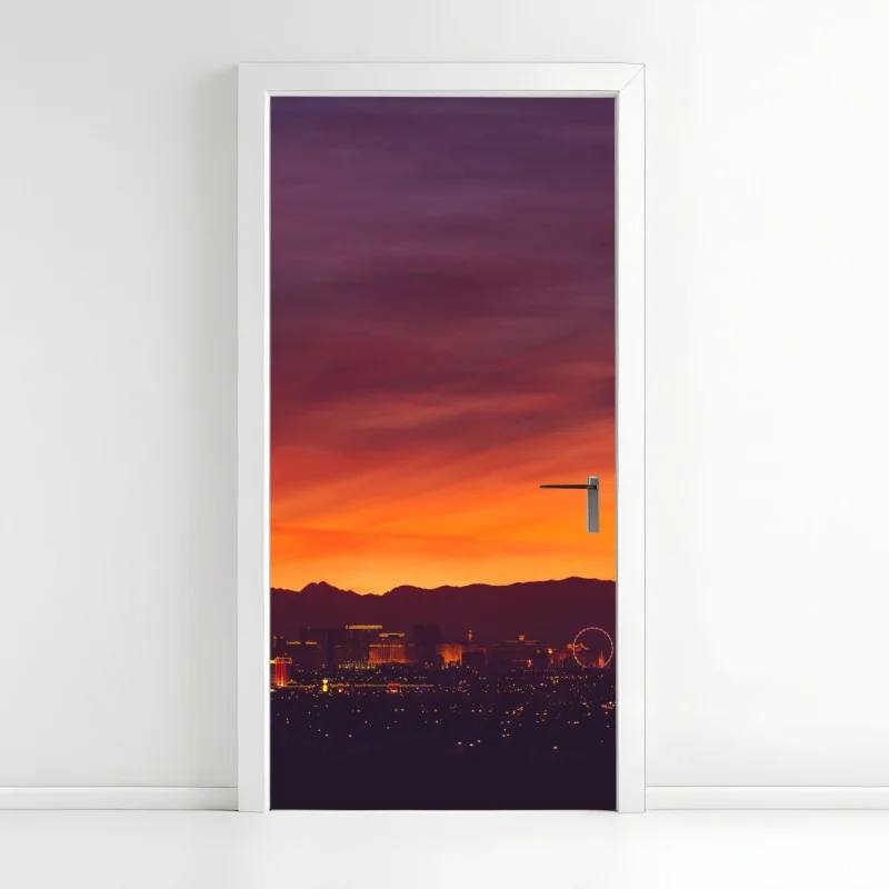 Adesivo per porta panorama urbano al tramonto su Las Vegas