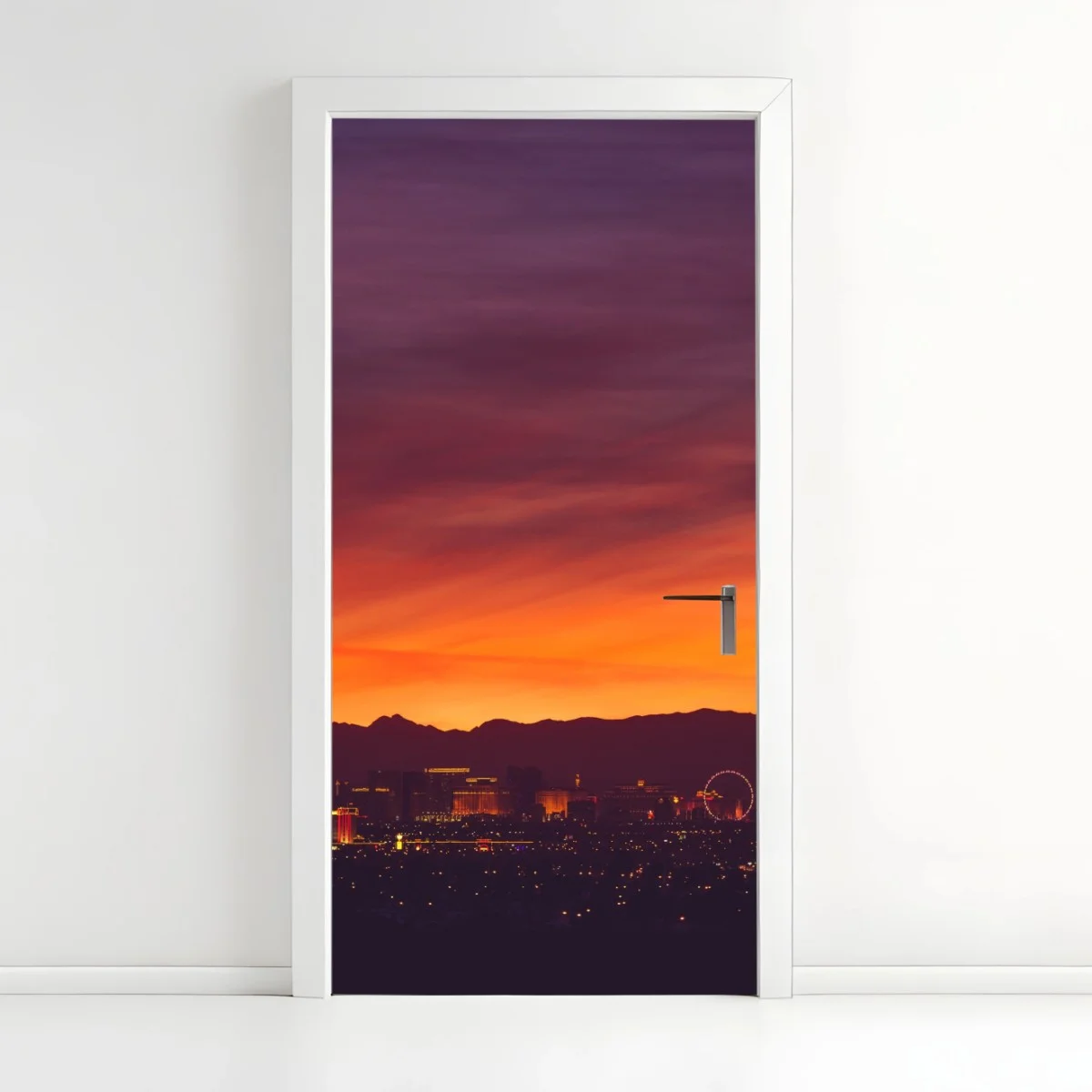 Adesivo per porta panorama urbano al tramonto su Las Vegas • Wallissimo® Adesivo per porta panorama urbano al tramonto su Las Vegas • Wallissimo®
