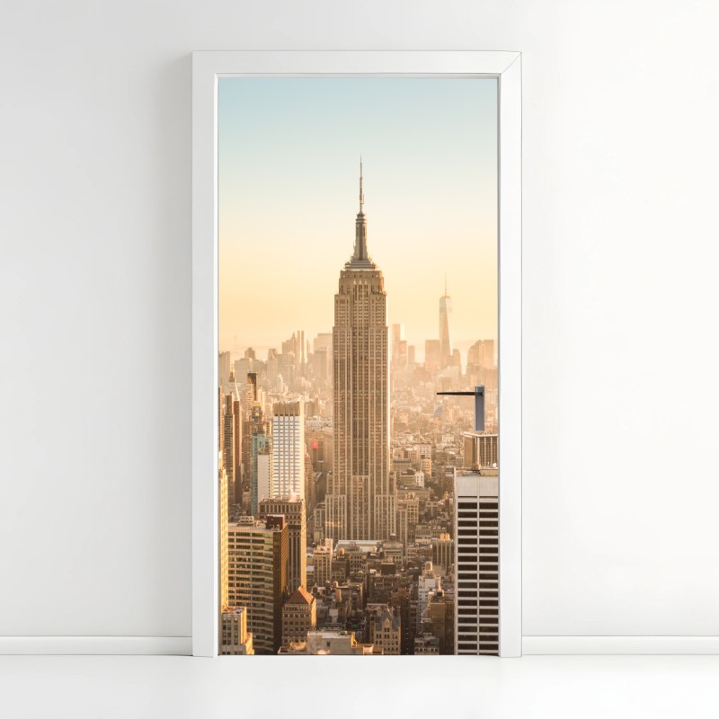 Adesivo per porta panorama urbano di New York al tramonto