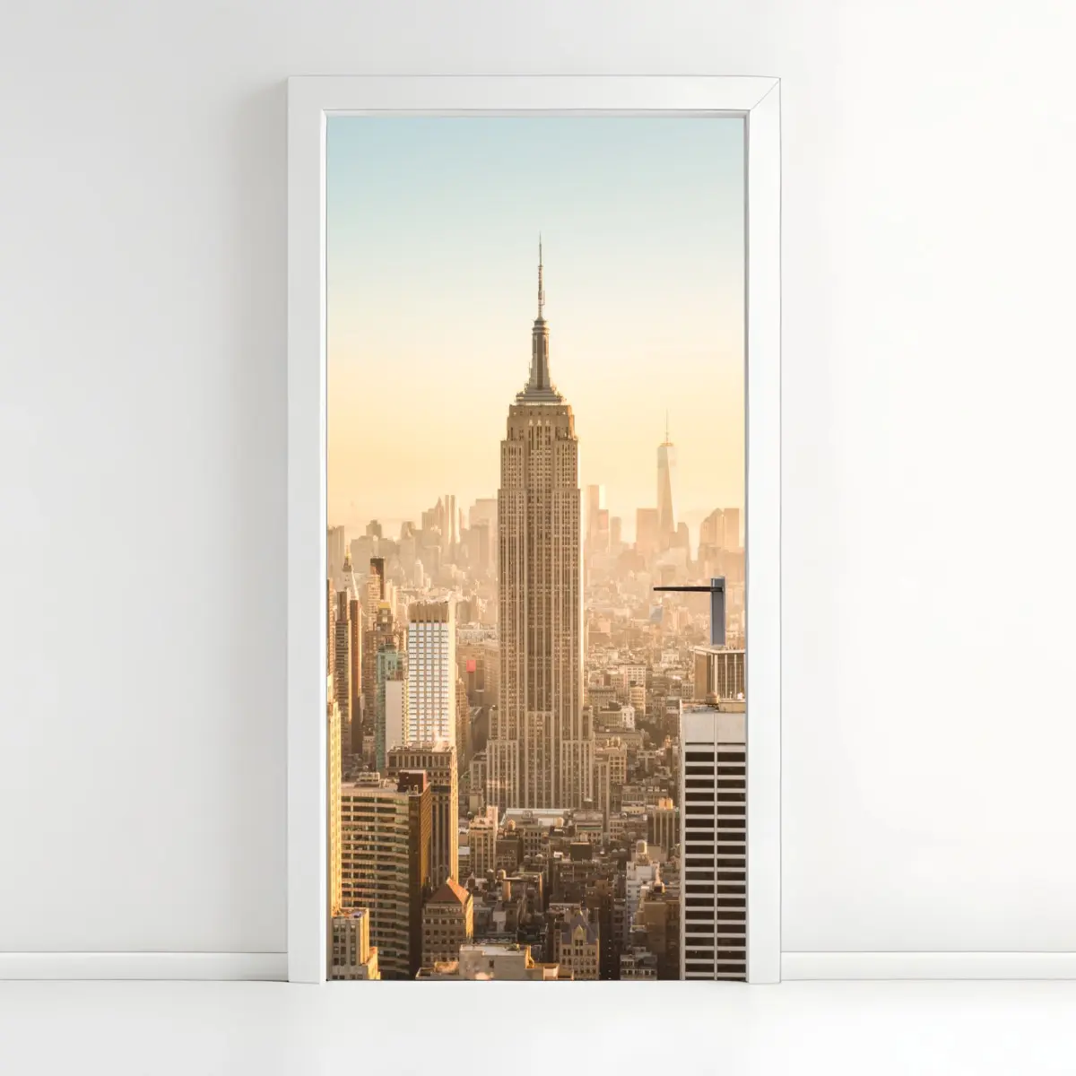 Adesivo per porta panorama urbano di New York al tramonto • Wallissimo®