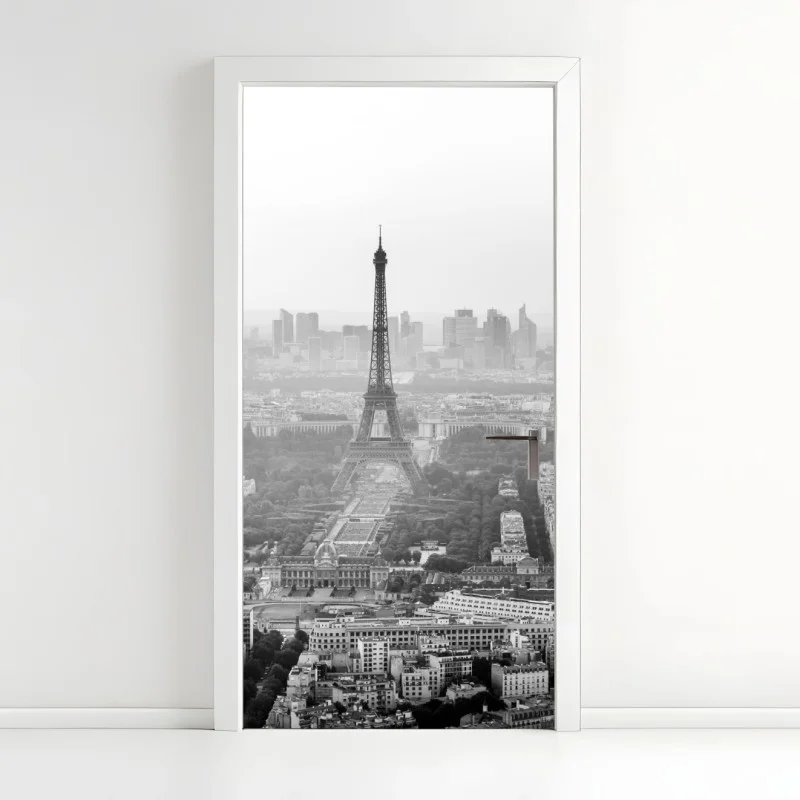 Adesivo per porta vista aerea monocromatica di Parigi con la Torre Eiffel
