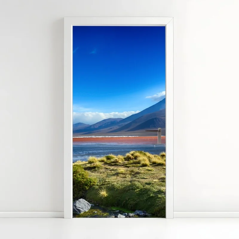 Adesivo per porta laguna rossa dell'altopiano montano