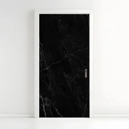 Adesivo per porta marmo nero elegante con venature bianche • Wallissimo®